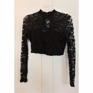 Charlotte Russe Black Lace Crop Top - Size M